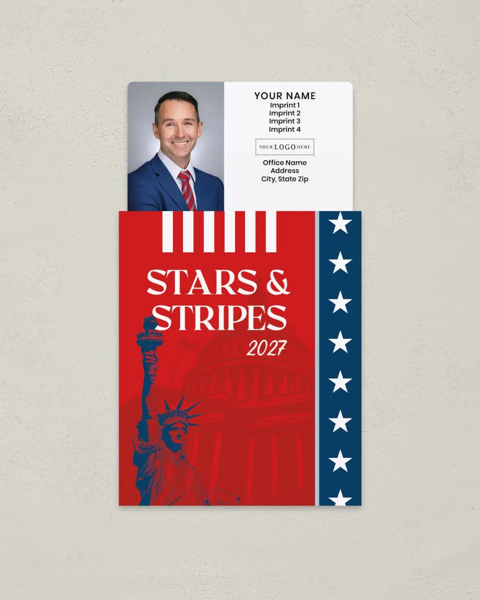 This is a 3½" x 6¼" Tear-Off Calendar Magnet called Stars & Stripes printed in full color