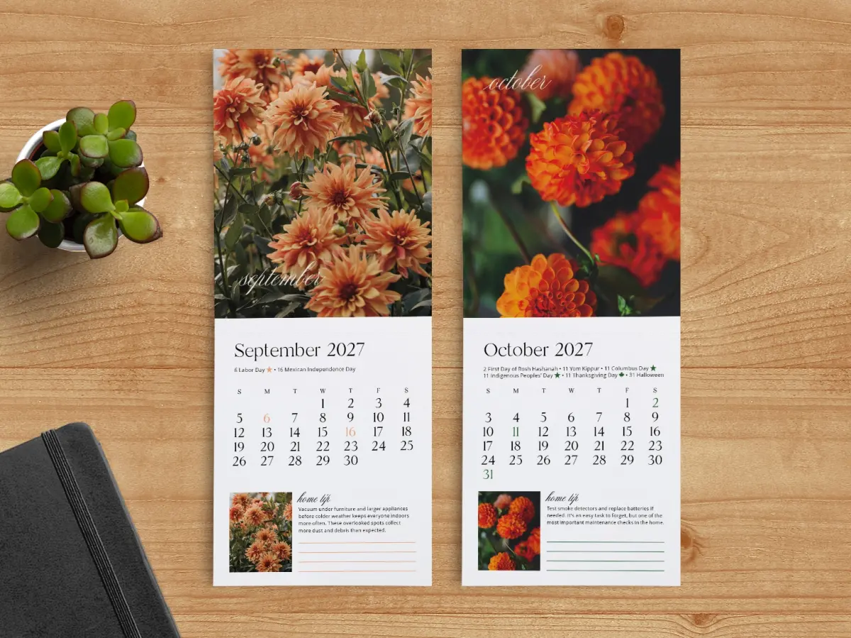 Tear-Off Calendar September & October Pages