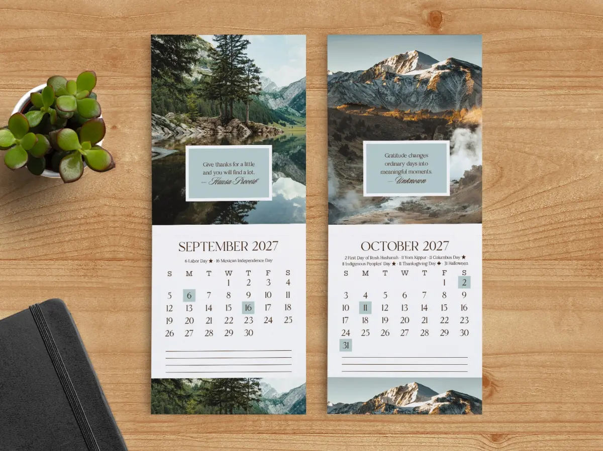 Tear-Off Calendar September & October Pages