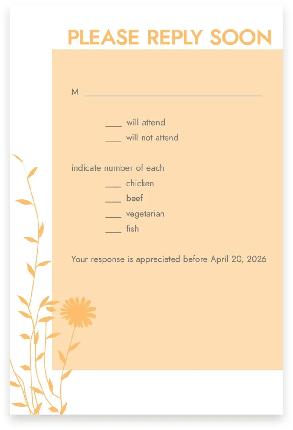 This is a  4" x 6" RSVP Postcards (Pocket Invitation) called Field of Love printed in full color on Premium Smooth paper