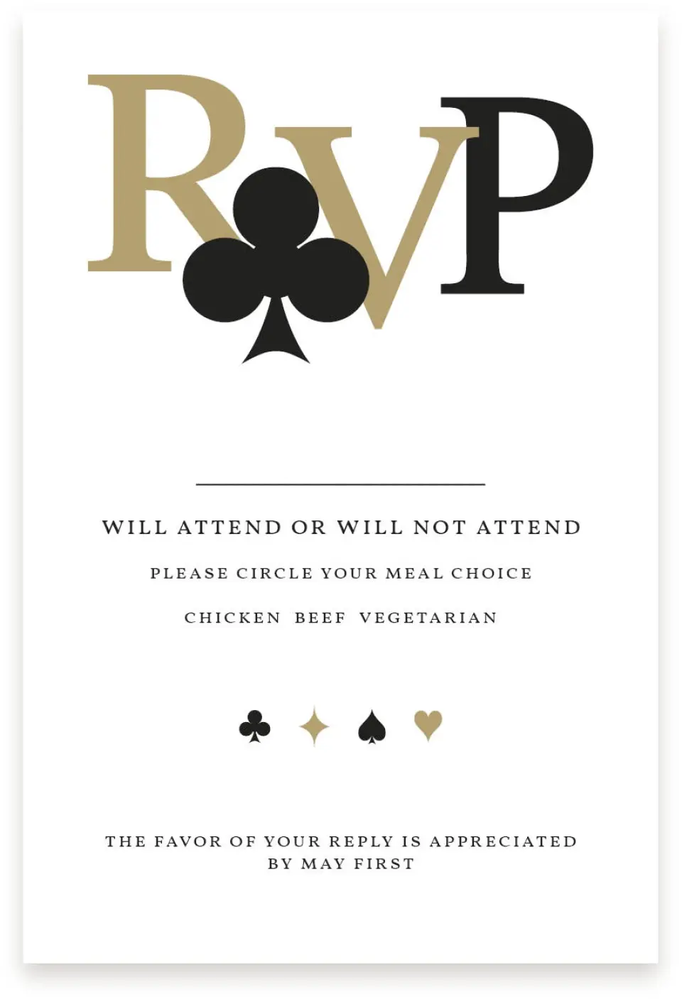 This is a  4" x 6" RSVP Postcards (Pocket Invitation) called Vegas Luxe printed in full color on Premium Smooth paper