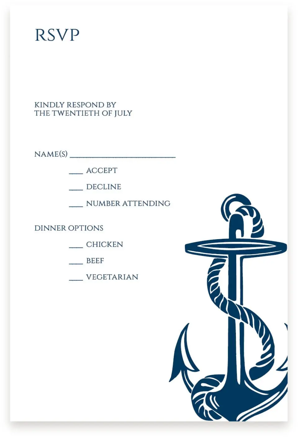 This is a  4" x 6" RSVP Postcards (Pocket Invitation) called Love's Anchor printed in full color on Premium Smooth paper