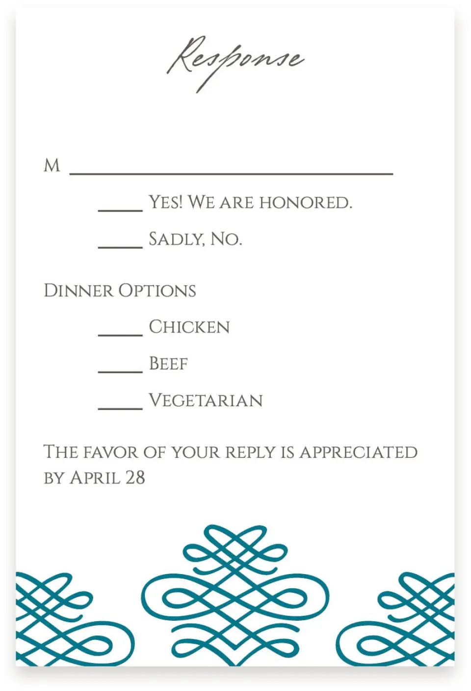 This is a  4" x 6" RSVP Postcards (Pocket Invitation) called Simple Luxury printed in full color on Premium Smooth paper