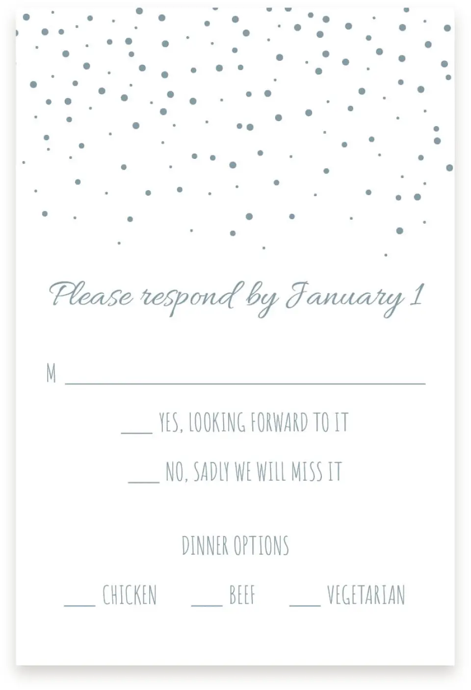 This is a  4" x 6" RSVP Postcards (Pocket Invitation) called Woodland Wishes printed in full color on Premium Smooth paper
