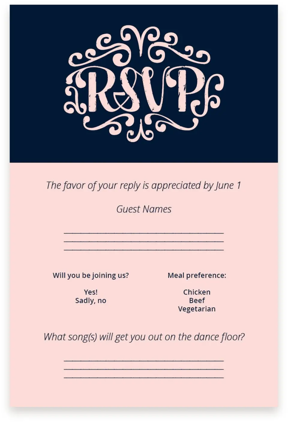 This is a  4" x 6" RSVP Postcards (Pocket Invitation) called Love Letters printed in full color on Premium Smooth paper