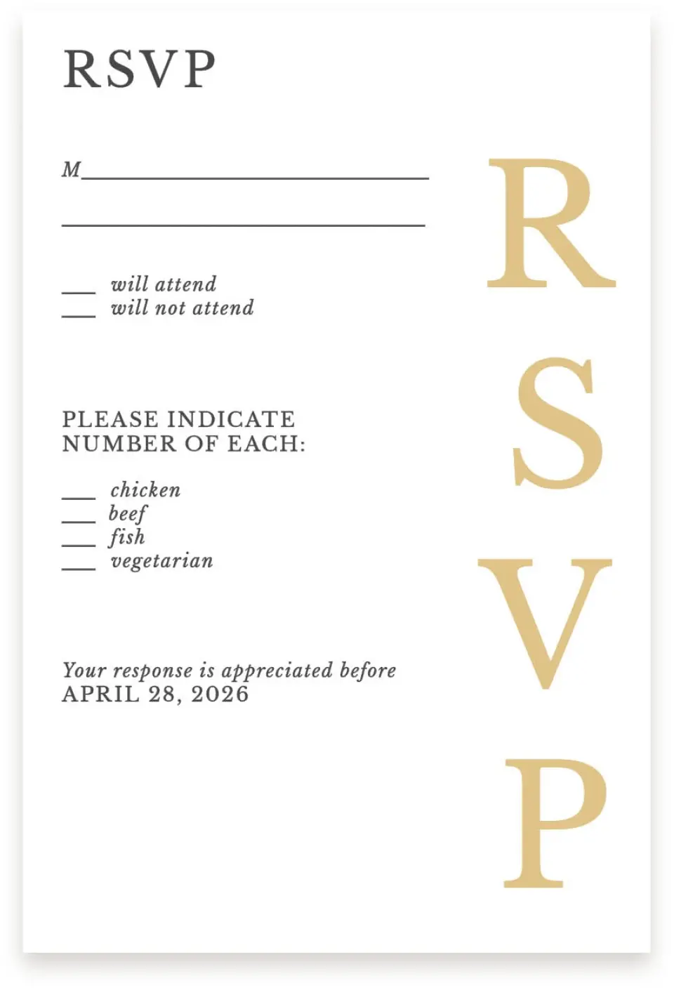 This is a  4" x 6" RSVP Postcards (Pocket Invitation) called Sweet Sophisticate printed in full color on Premium Smooth paper