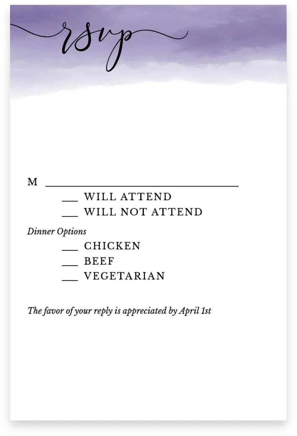 This is a  4" x 6" RSVP Postcards (Pocket Invitation) called Luminous Ombre printed in full color on Premium Smooth paper