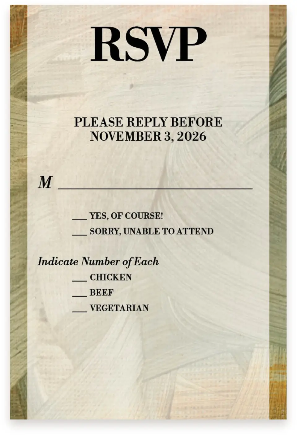 This is a  4" x 6" RSVP Postcards (Pocket Invitation) called Sunset Splendor printed in full color on Premium Smooth paper