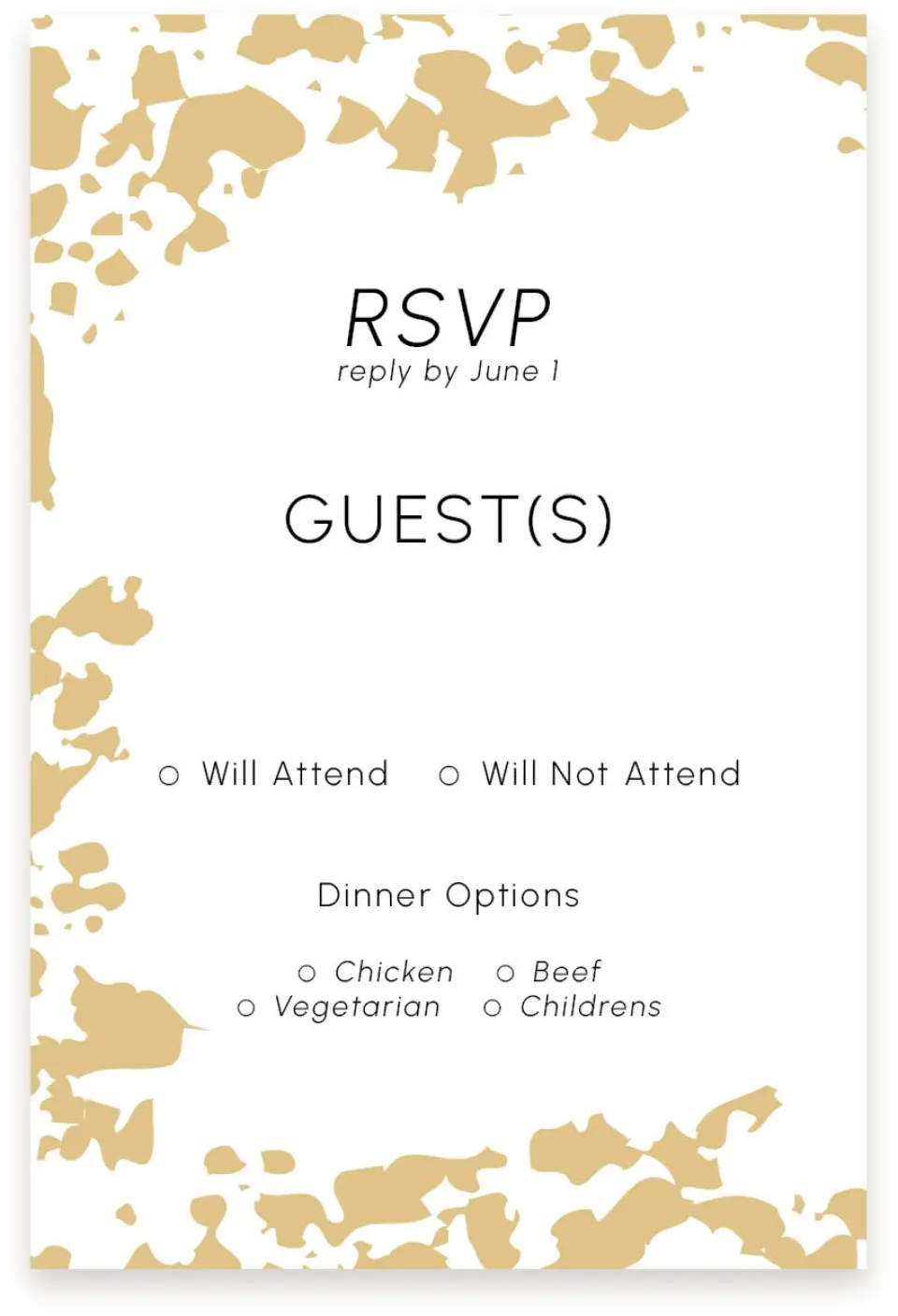 This is a  4" x 6" RSVP Postcards (Pocket Invitation) called Inkblot Shine printed in full color on Premium Smooth paper
