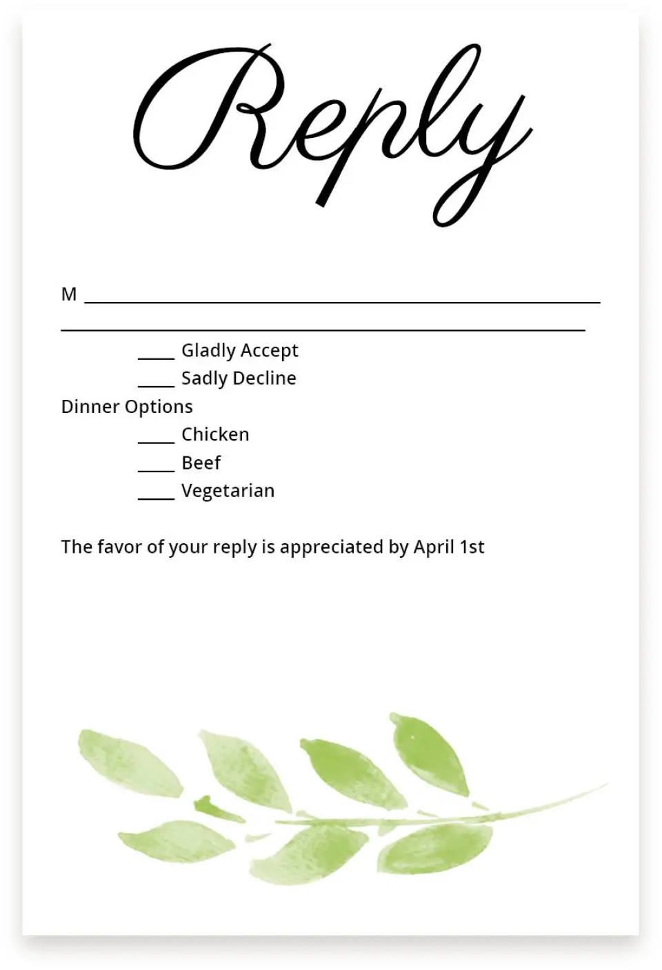 This is a  4" x 6" RSVP Postcards (Pocket Invitation) called Painted Leaves printed in full color on Premium Smooth paper