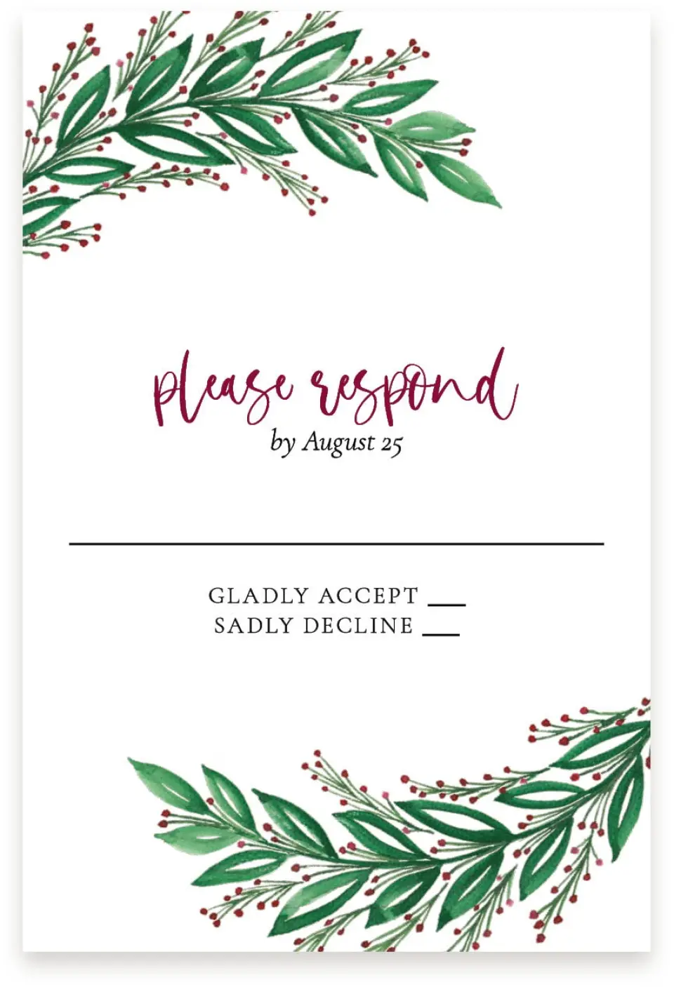 This is a  4" x 6" RSVP Postcards (Pocket Invitation) called Splendid Garland printed in full color on Premium Smooth paper
