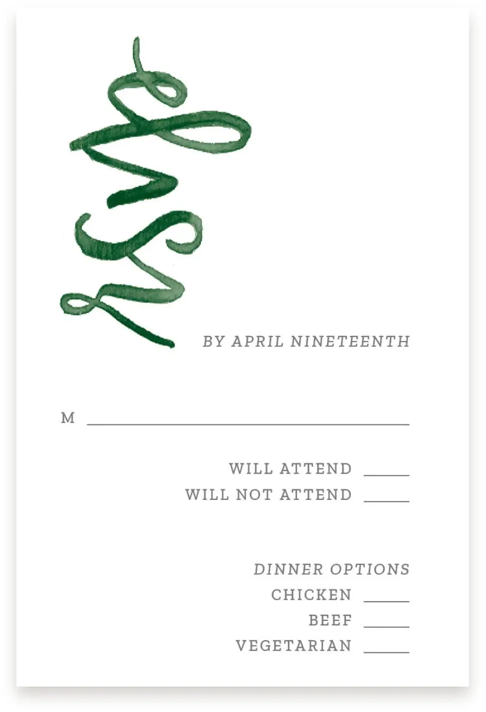 This is a  4" x 6" RSVP Postcards (Pocket Invitation) called Watercolor Monogram printed in full color on Premium Smooth paper
