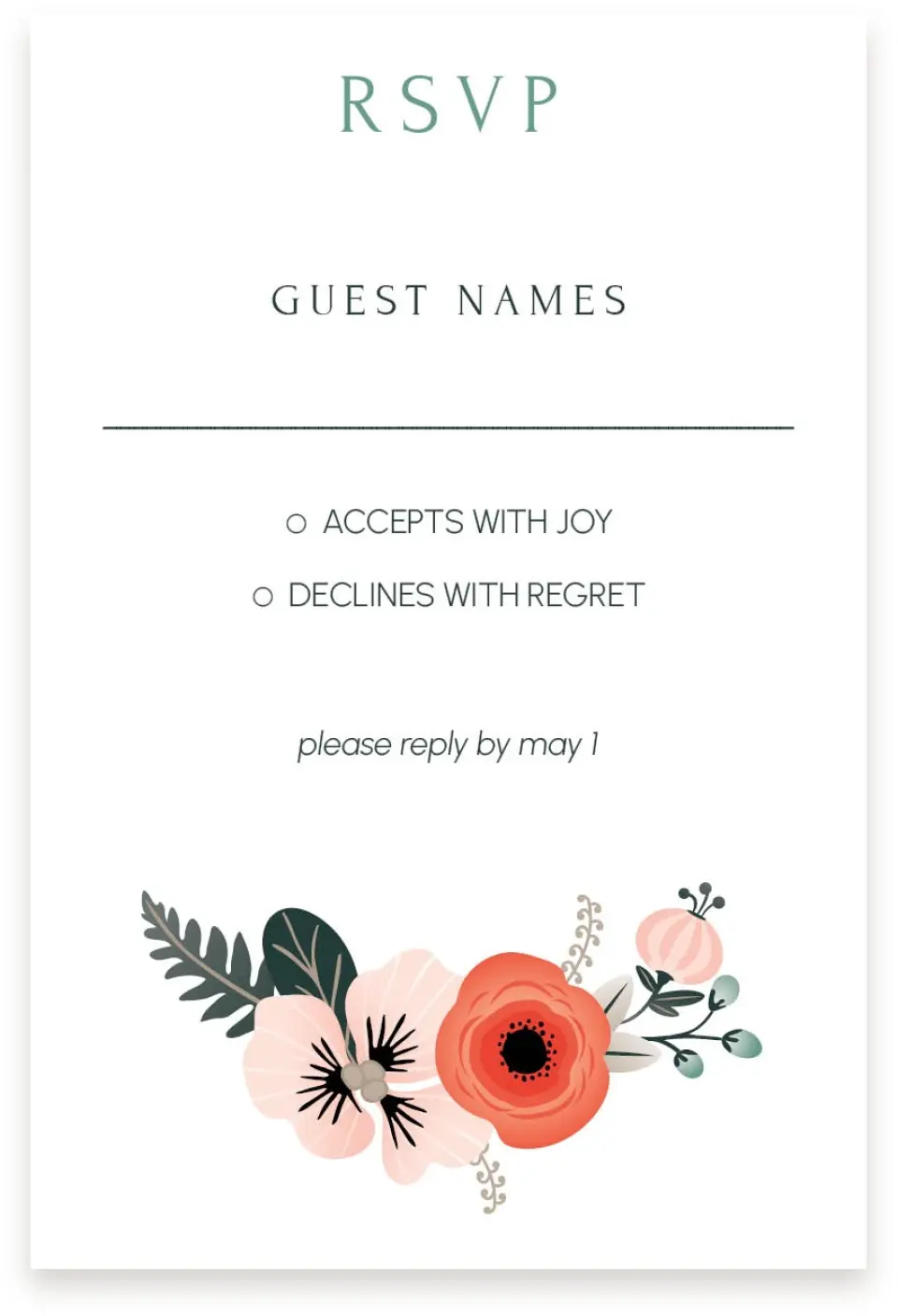 This is a  4" x 6" RSVP Postcards (Pocket Invitation) called Modern Wreath printed in full color with Silver foil on Luxe Satin (coated) paper