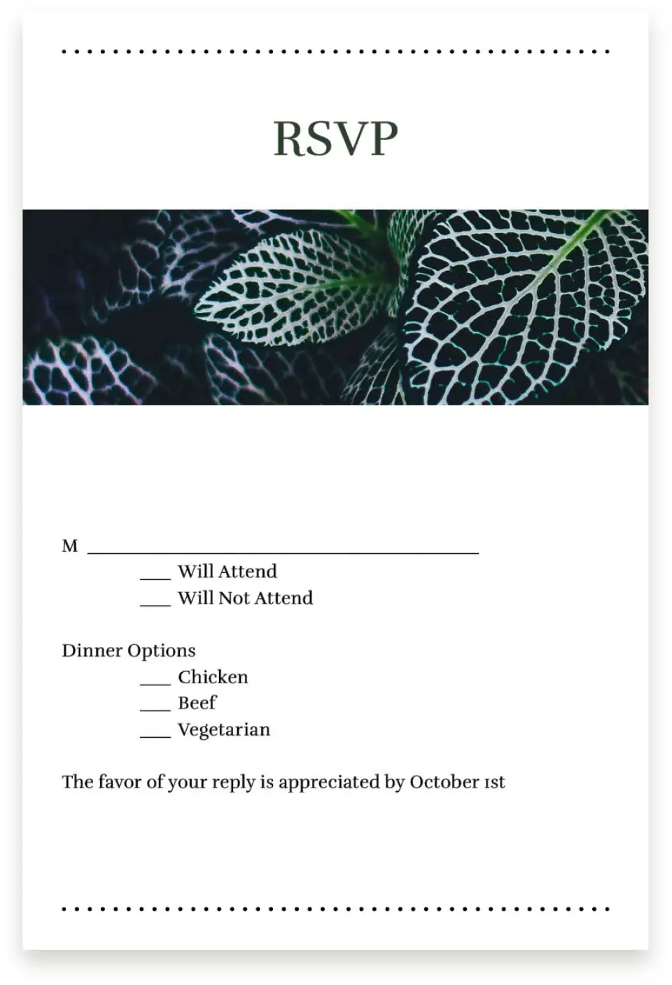 This is a  4" x 6" RSVP Postcards (Pocket Invitation) called Enchanted Garden printed in full color with Silver foil on Luxe Satin (coated) paper