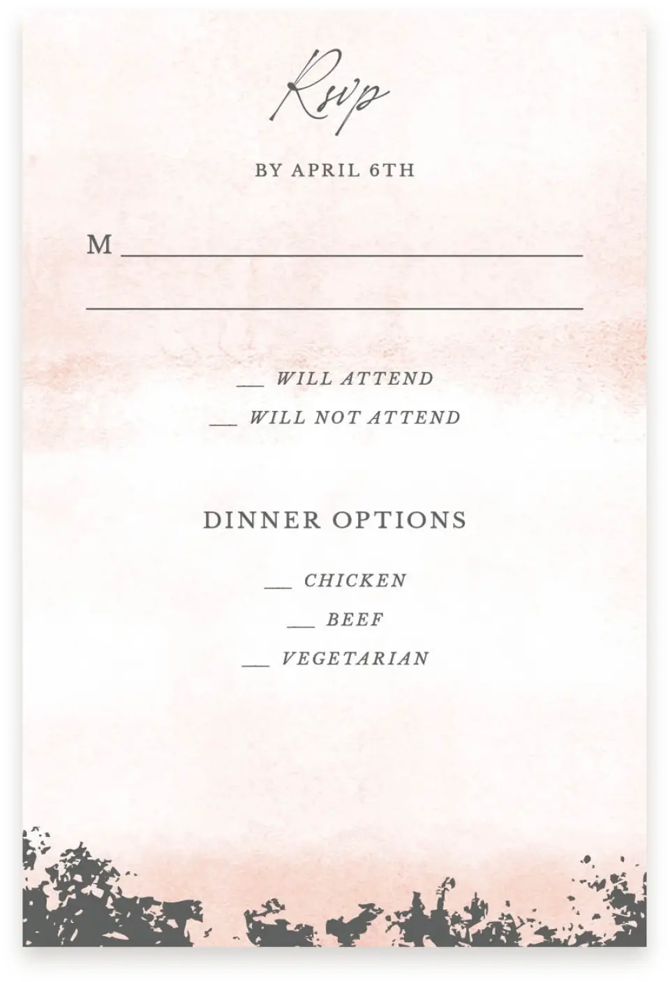This is a  4" x 6" RSVP Postcards (Pocket Invitation) called Chic Patina printed in full color on Premium Smooth paper