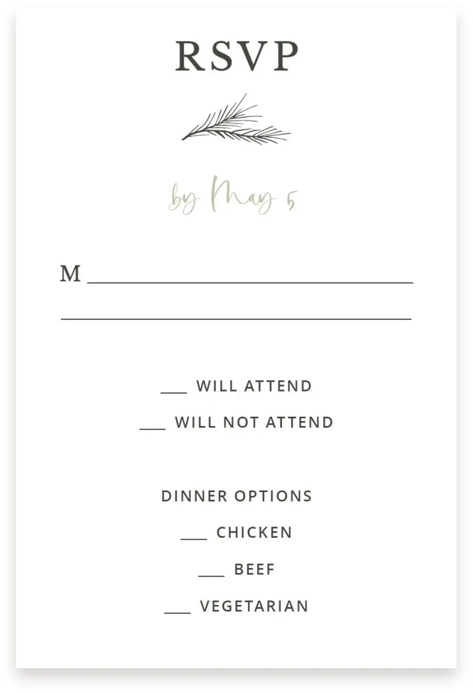 This is a  4" x 6" RSVP Postcards (Pocket Invitation) called Greenery Crown printed in full color with Silver foil on Luxe Satin (coated) paper