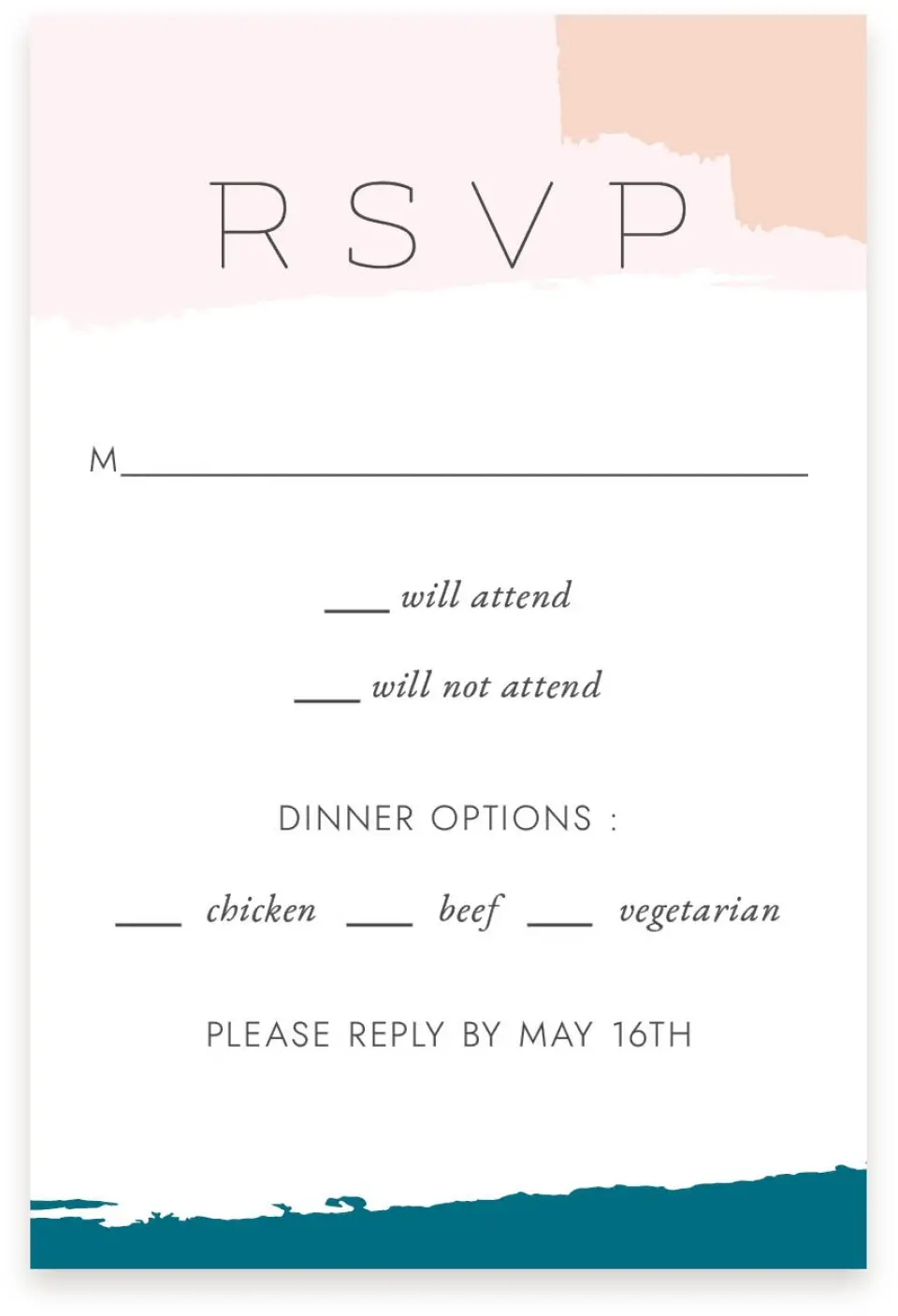 This is a  4" x 6" RSVP Postcards (Pocket Invitation) called Bold Brushstrokes printed in full color with Silver foil on Luxe Satin (coated) paper
