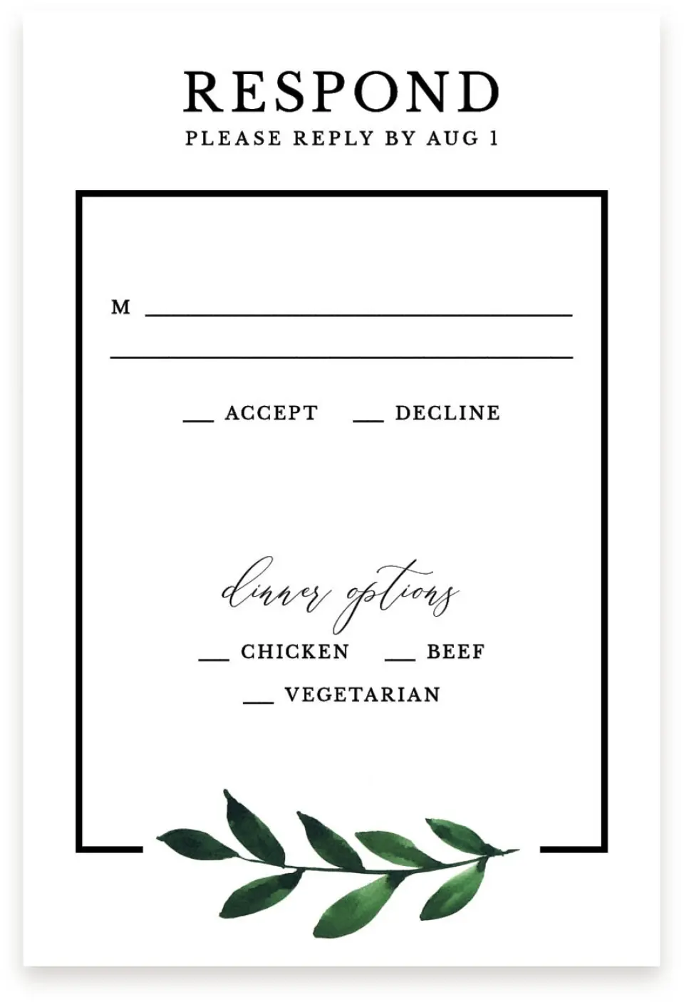 This is a  4" x 6" RSVP Postcards (Pocket Invitation) called Wispy Greenery printed in full color with Silver foil on Luxe Satin (coated) paper