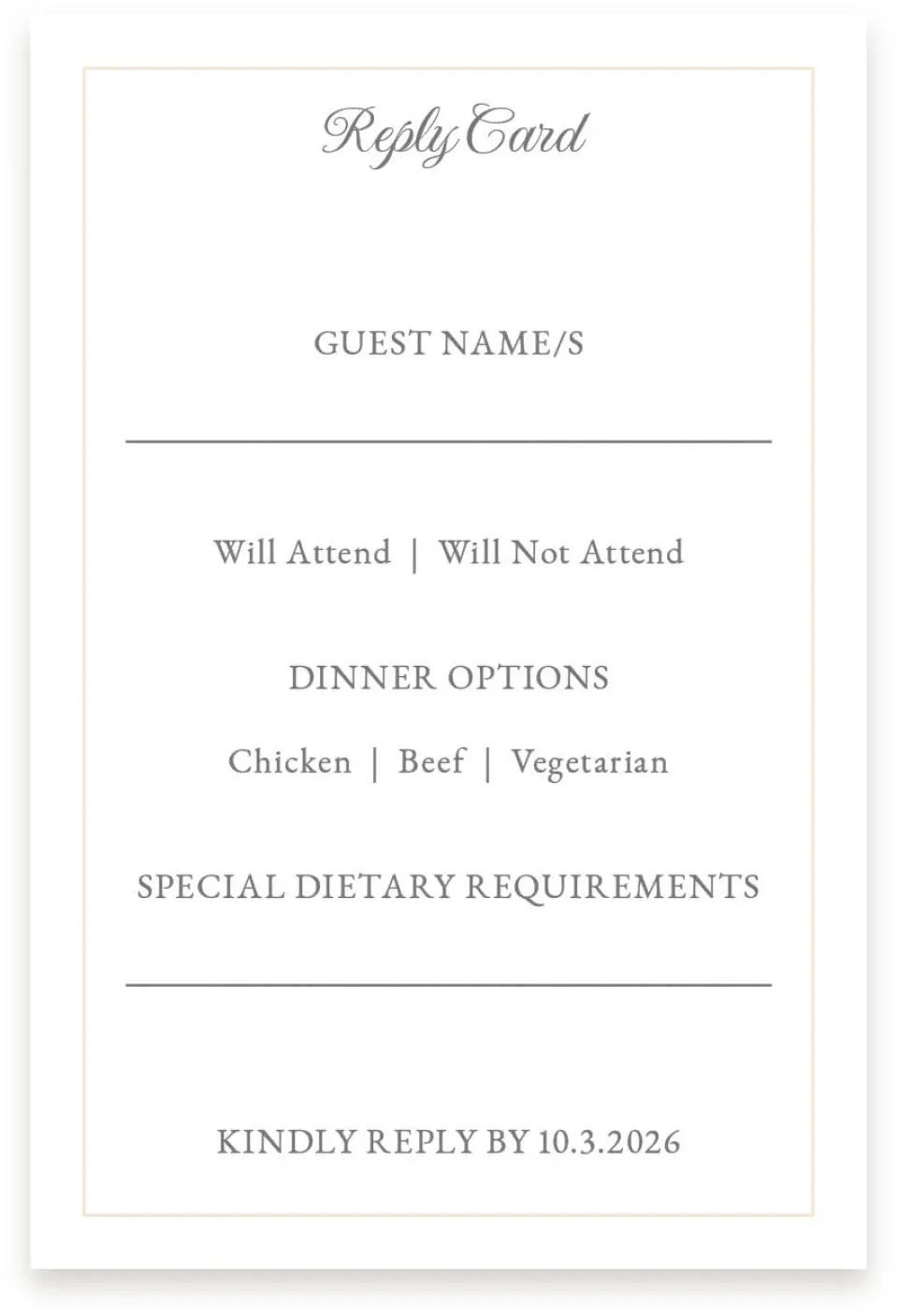 This is a  4" x 6" RSVP Postcards (Pocket Invitation) called Classic Devotion printed in full color on Premium Smooth paper