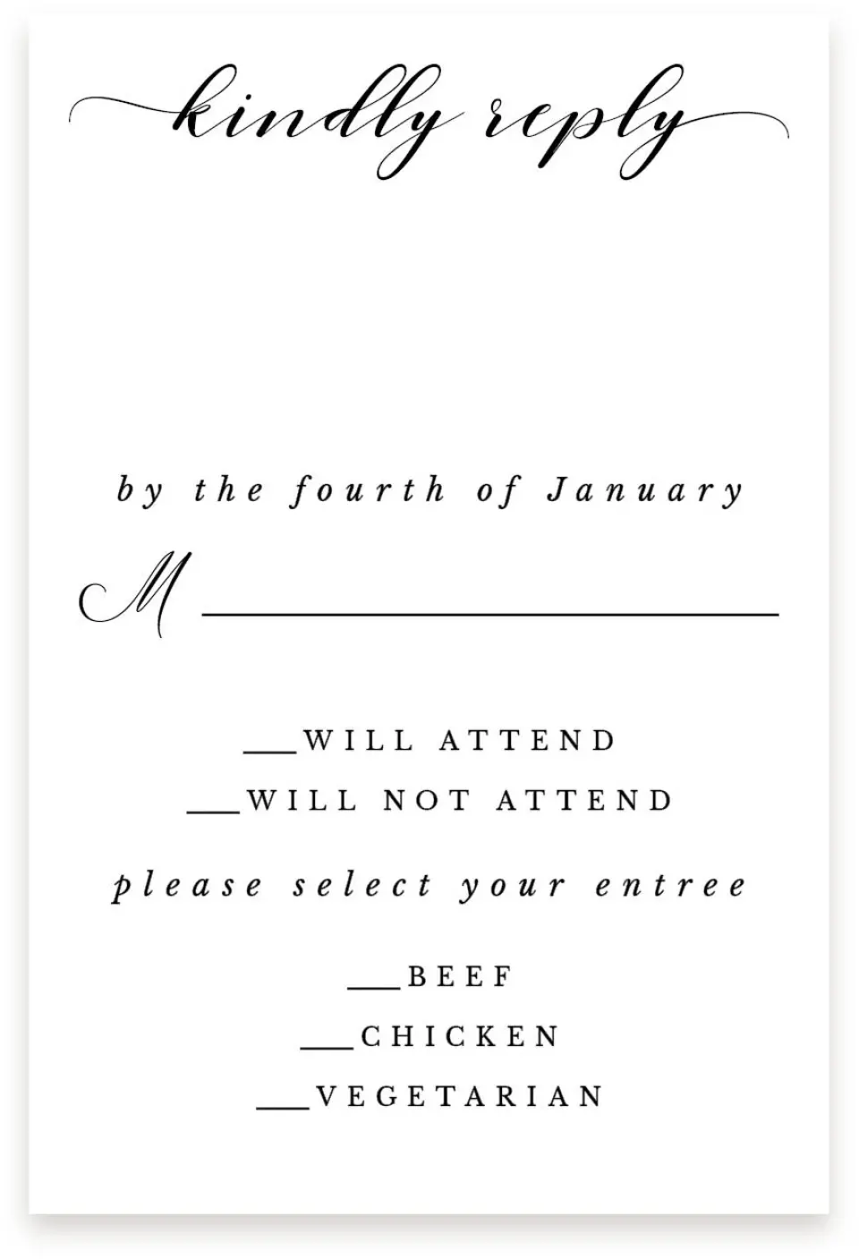 This is a  4" x 6" RSVP Postcards (Pocket Invitation) called Timeless Eloquence printed in full color on Premium Smooth paper