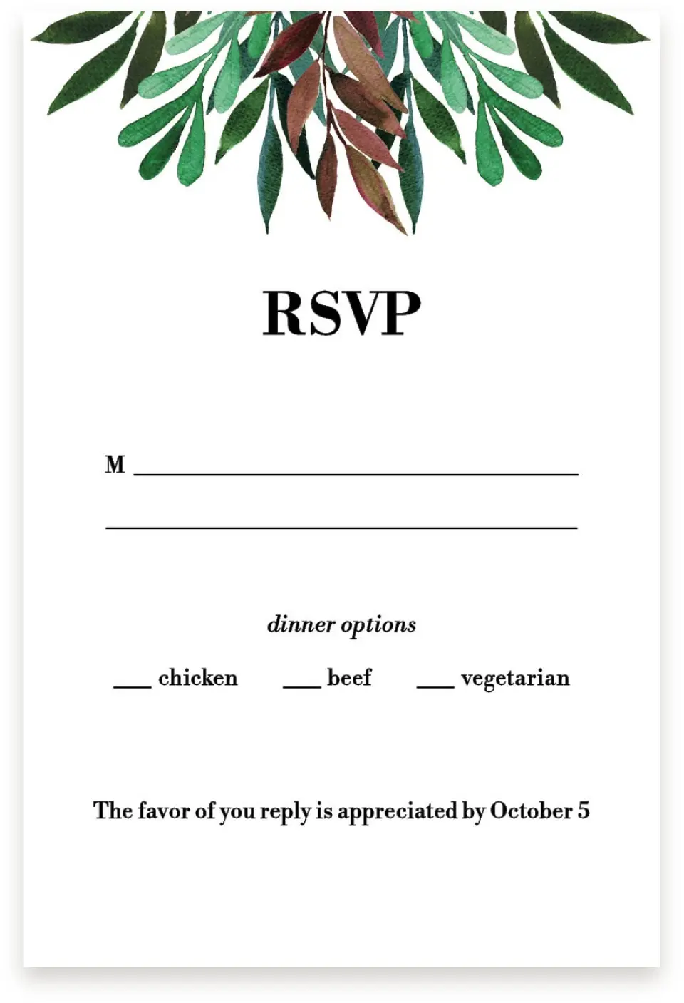 This is a  4" x 6" RSVP Postcards (Pocket Invitation) called Graceful Frame printed in full color on Premium Smooth paper