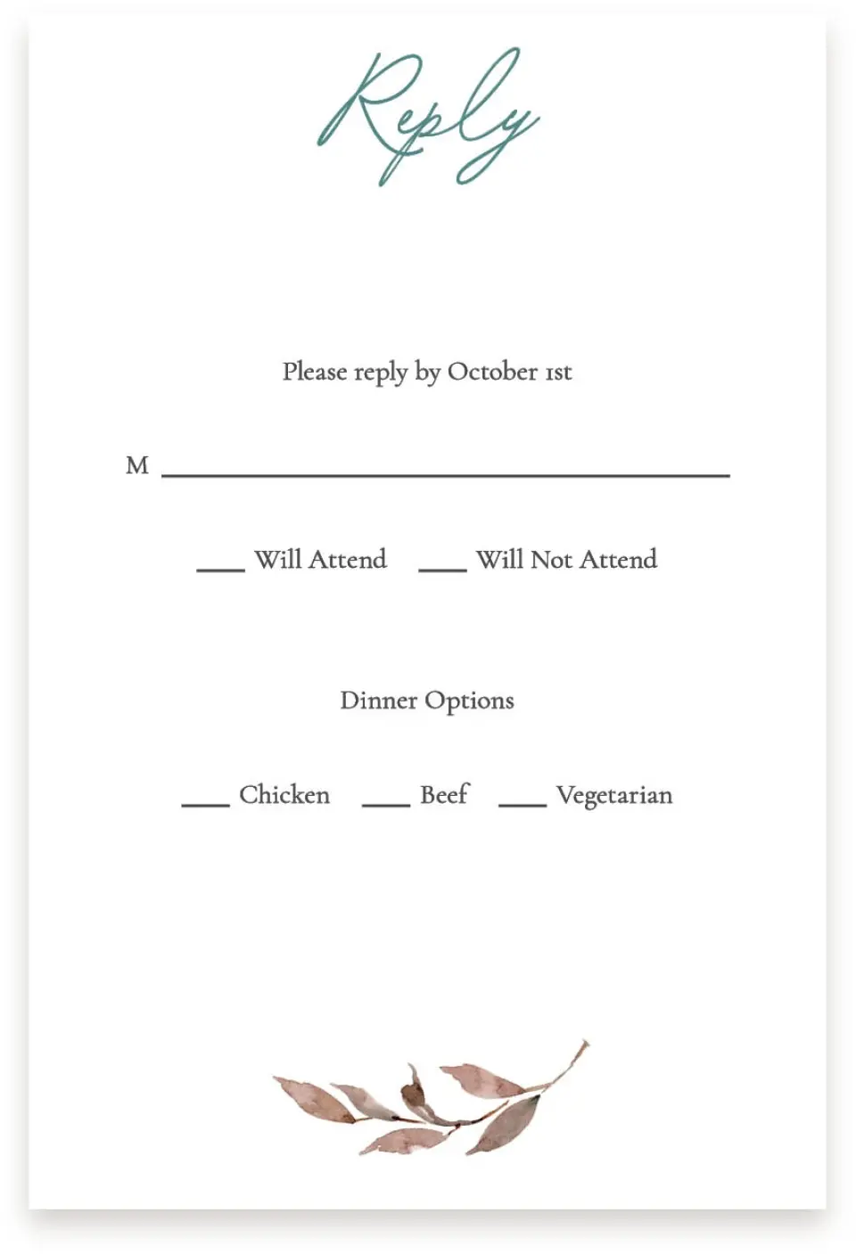 This is a  4" x 6" RSVP Postcards (Pocket Invitation) called Blissfully Fall printed in full color on Premium Smooth paper