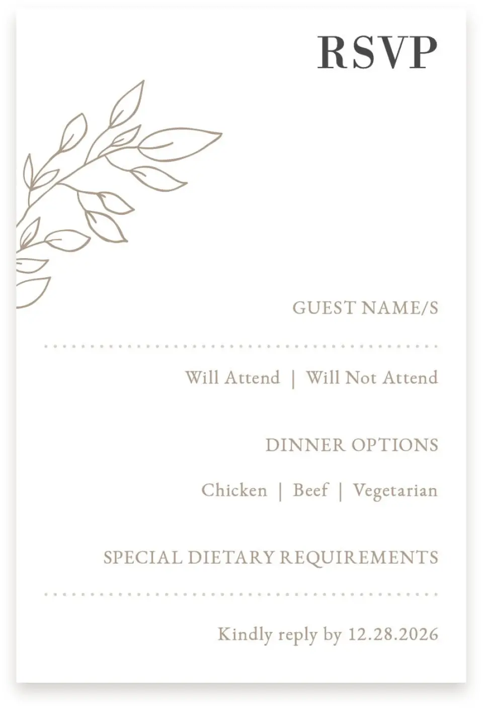 This is a  4" x 6" RSVP Postcards (Pocket Invitation) called Delicate Splendor printed in full color on Premium Smooth paper