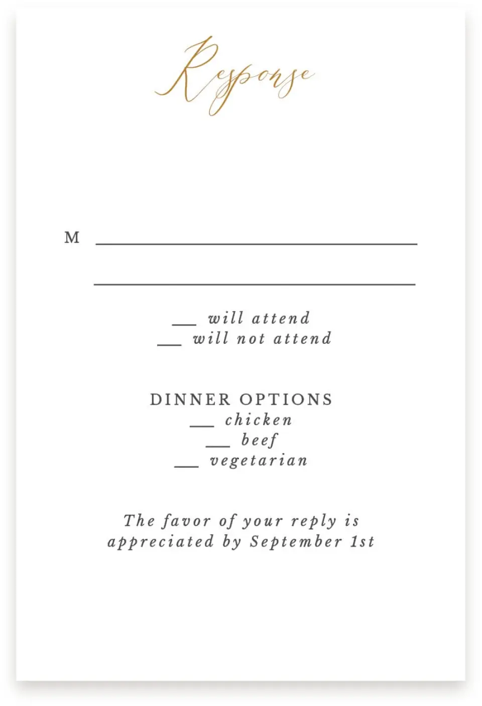 This is a  4" x 6" RSVP Postcards (Pocket Invitation) called Beloved Crest printed in full color on Premium Smooth paper