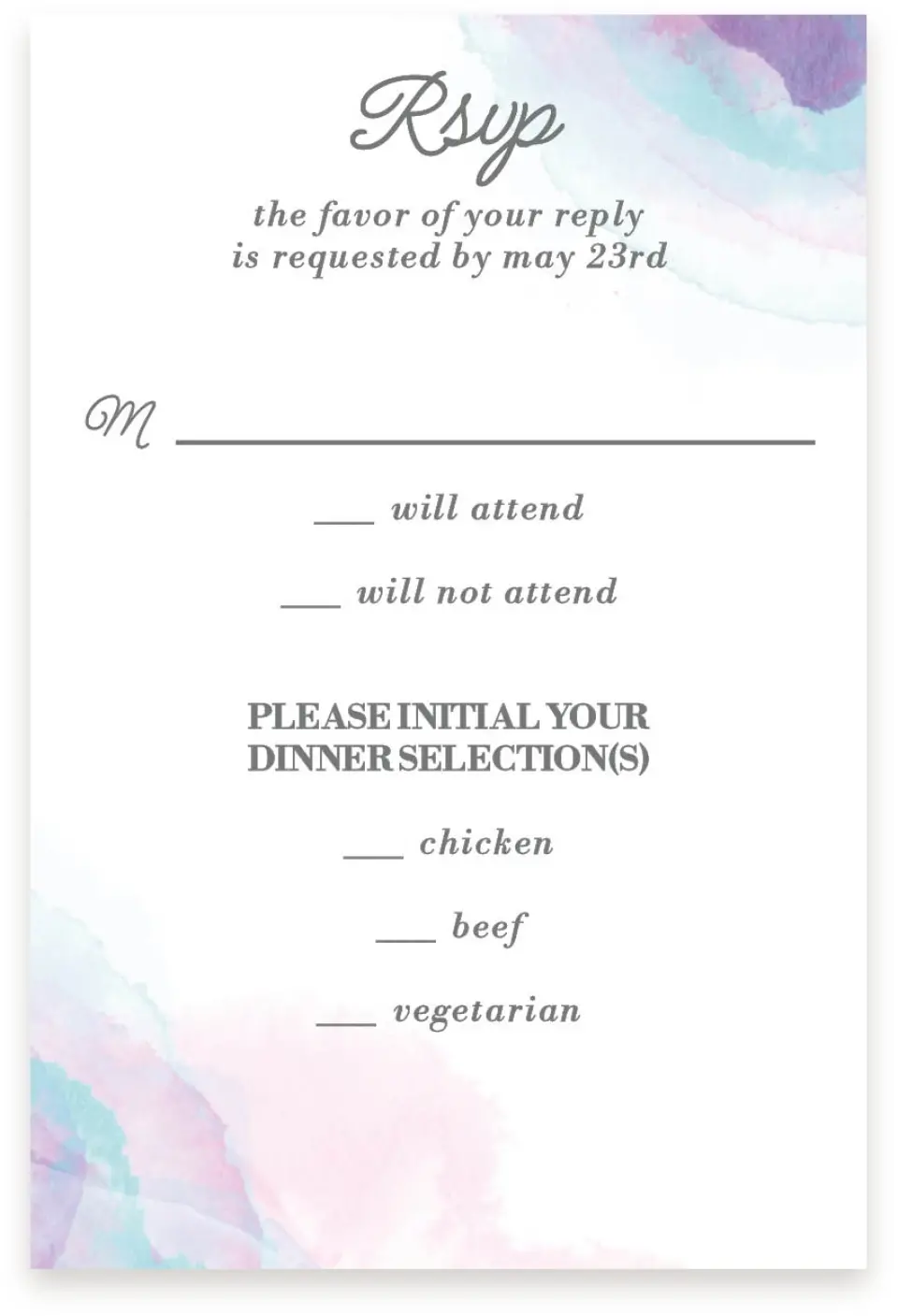 This is a  4" x 6" RSVP Postcards (Pocket Invitation) called Joyful Enchantment printed in full color on Premium Smooth paper