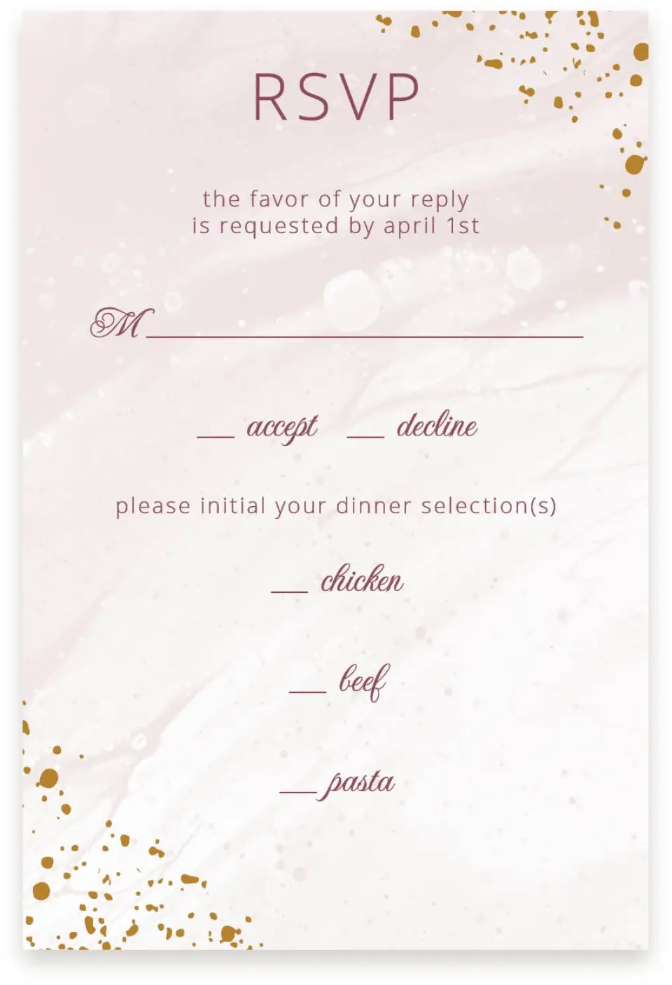 This is a  4" x 6" RSVP Postcards (Pocket Invitation) called Tender Mist printed in full color on Premium Smooth paper
