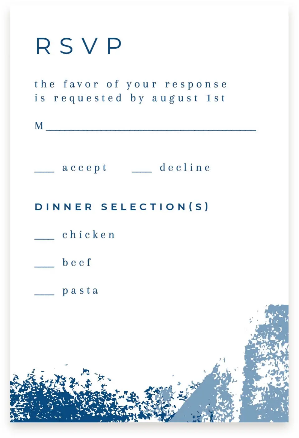 This is a  4" x 6" RSVP Postcards (Pocket Invitation) called Set in Stone printed in full color on Premium Smooth paper
