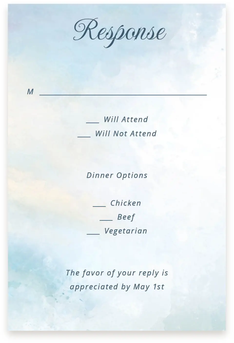 This is a  4" x 6" RSVP Postcards (Pocket Invitation) called Dreamy Sky printed in full color on Premium Smooth paper