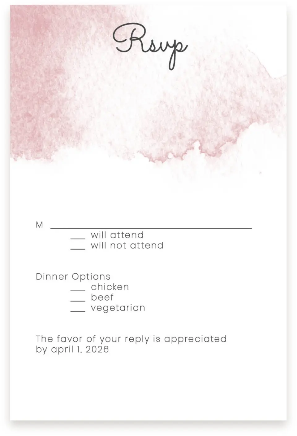 This is a  4" x 6" RSVP Postcards (Pocket Invitation) called Watercolor Rapture printed in full color with Silver foil on Luxe Satin (coated) paper