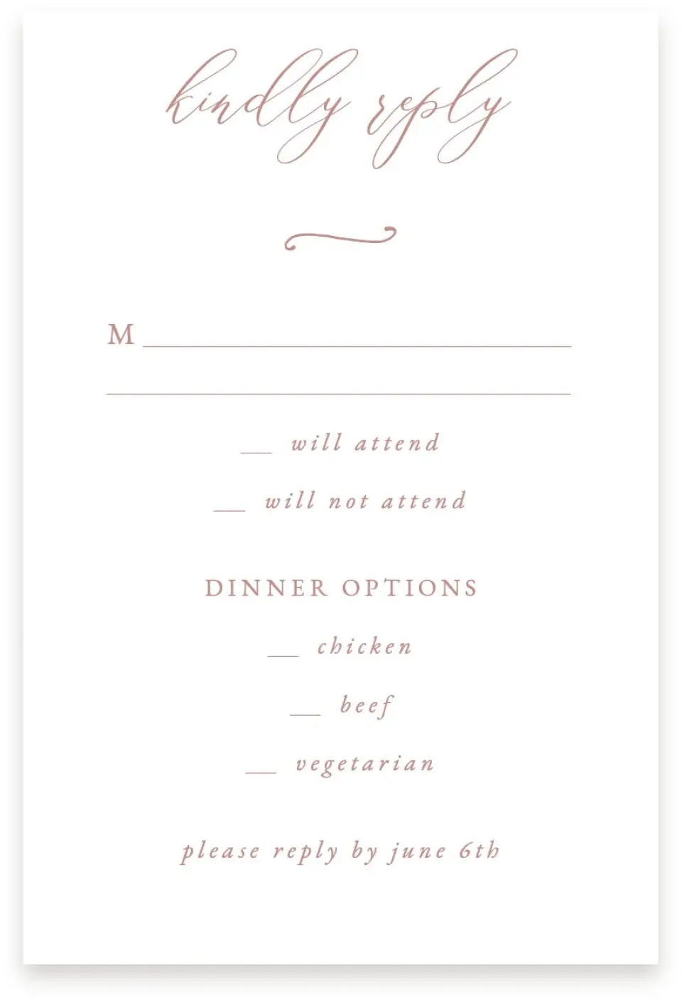 This is a  4" x 6" RSVP Postcards (Pocket Invitation) called Modern Whisper printed in full color on Premium Smooth paper