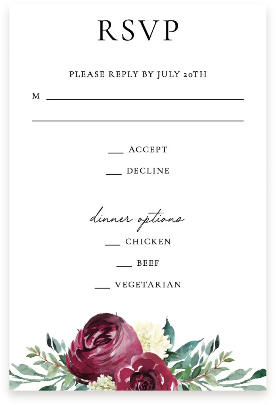 This is a  4" x 6" RSVP Postcards (Pocket Invitation) called Floral Touch printed in full color with Silver foil on Luxe Satin (coated) paper