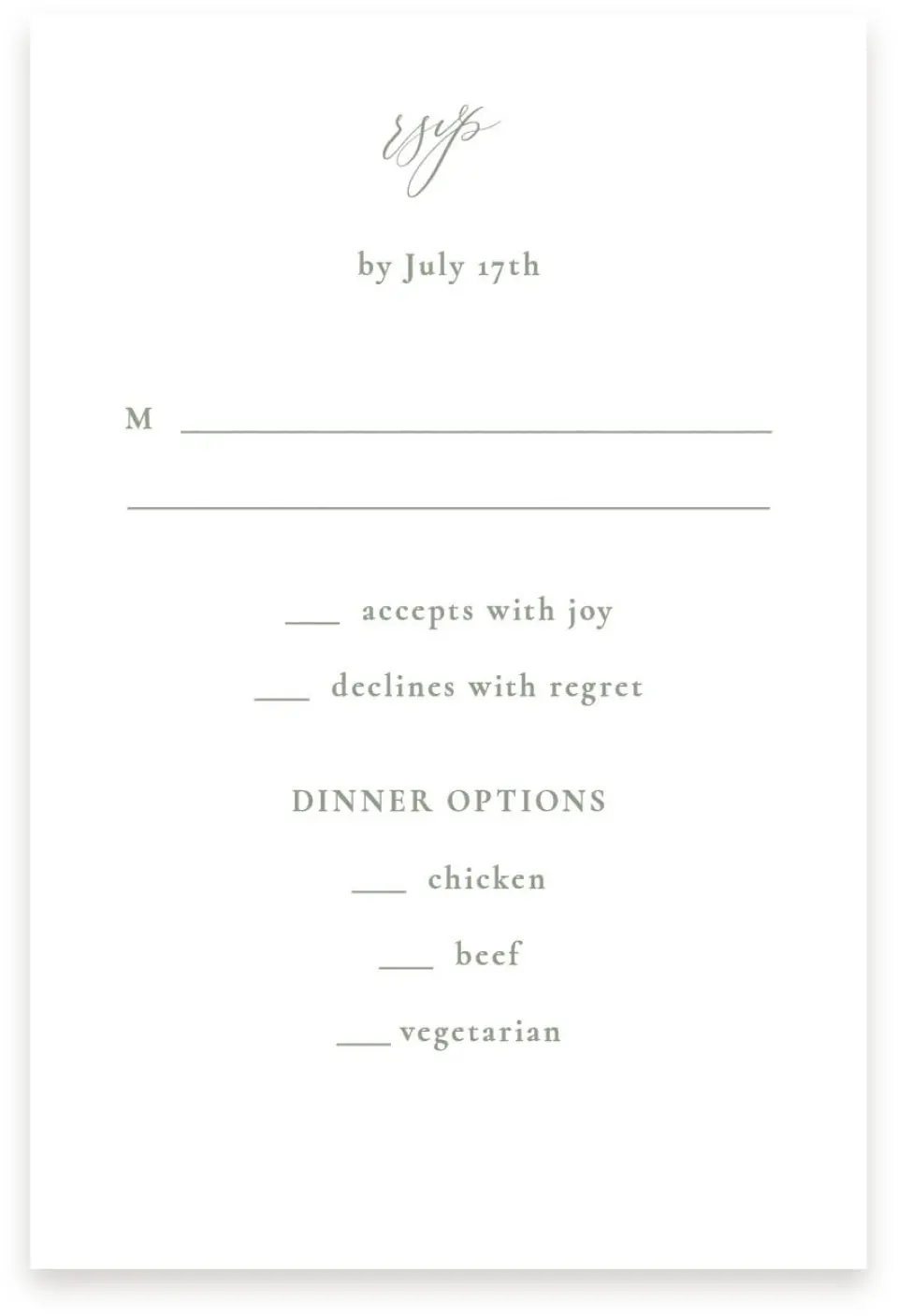 This is a  4" x 6" RSVP Postcards (Pocket Invitation) called Minimalist Type printed in full color with Silver foil on Luxe Satin (coated) paper