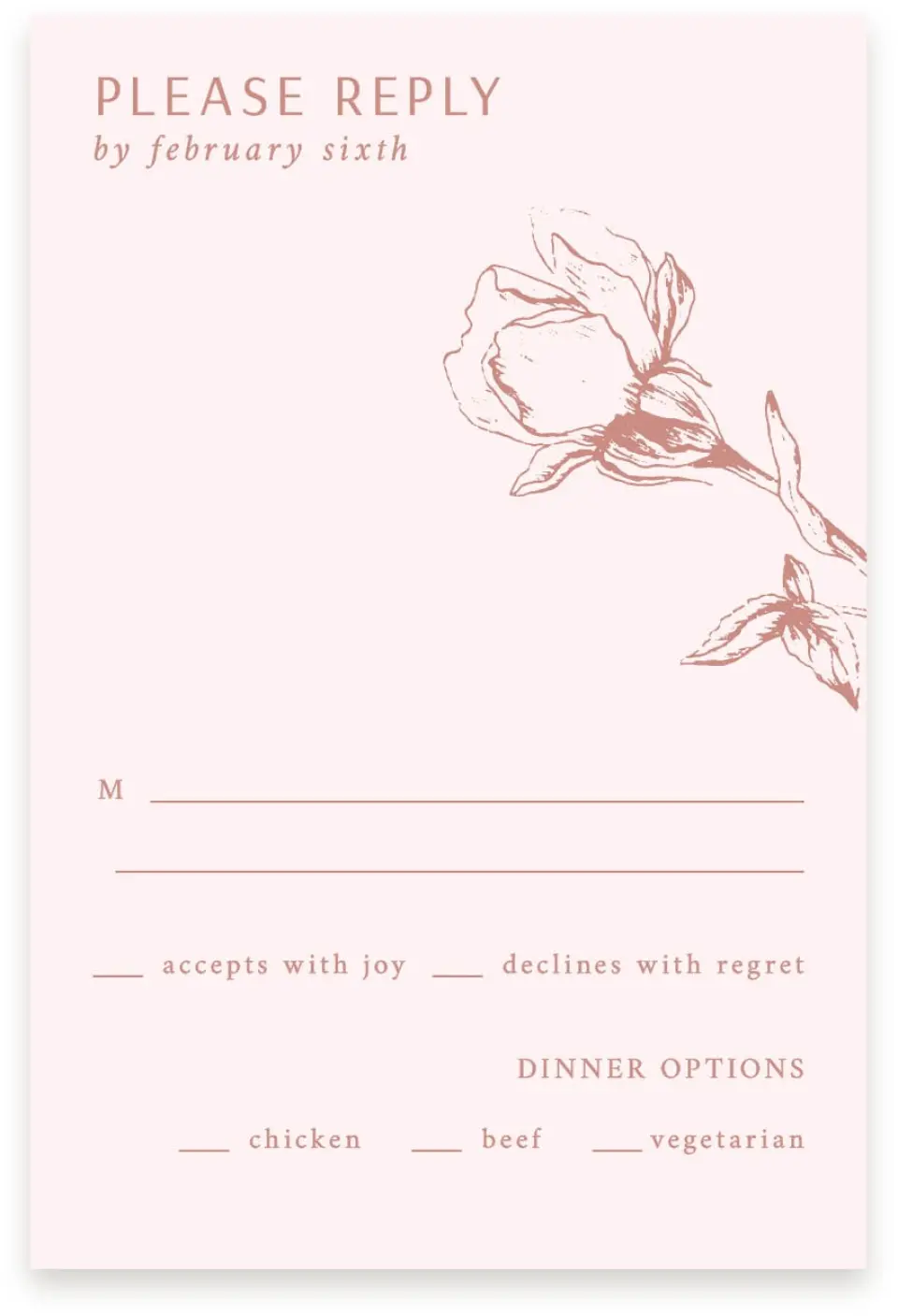 This is a  4" x 6" RSVP Postcards (Pocket Invitation) called Blooming Bud printed in full color on Premium Smooth paper