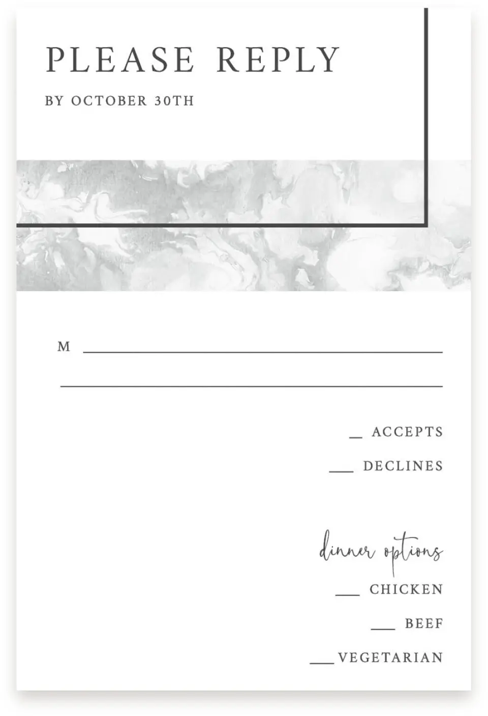 This is a  4" x 6" RSVP Postcards (Pocket Invitation) called Joined Lines printed in full color on Premium Smooth paper