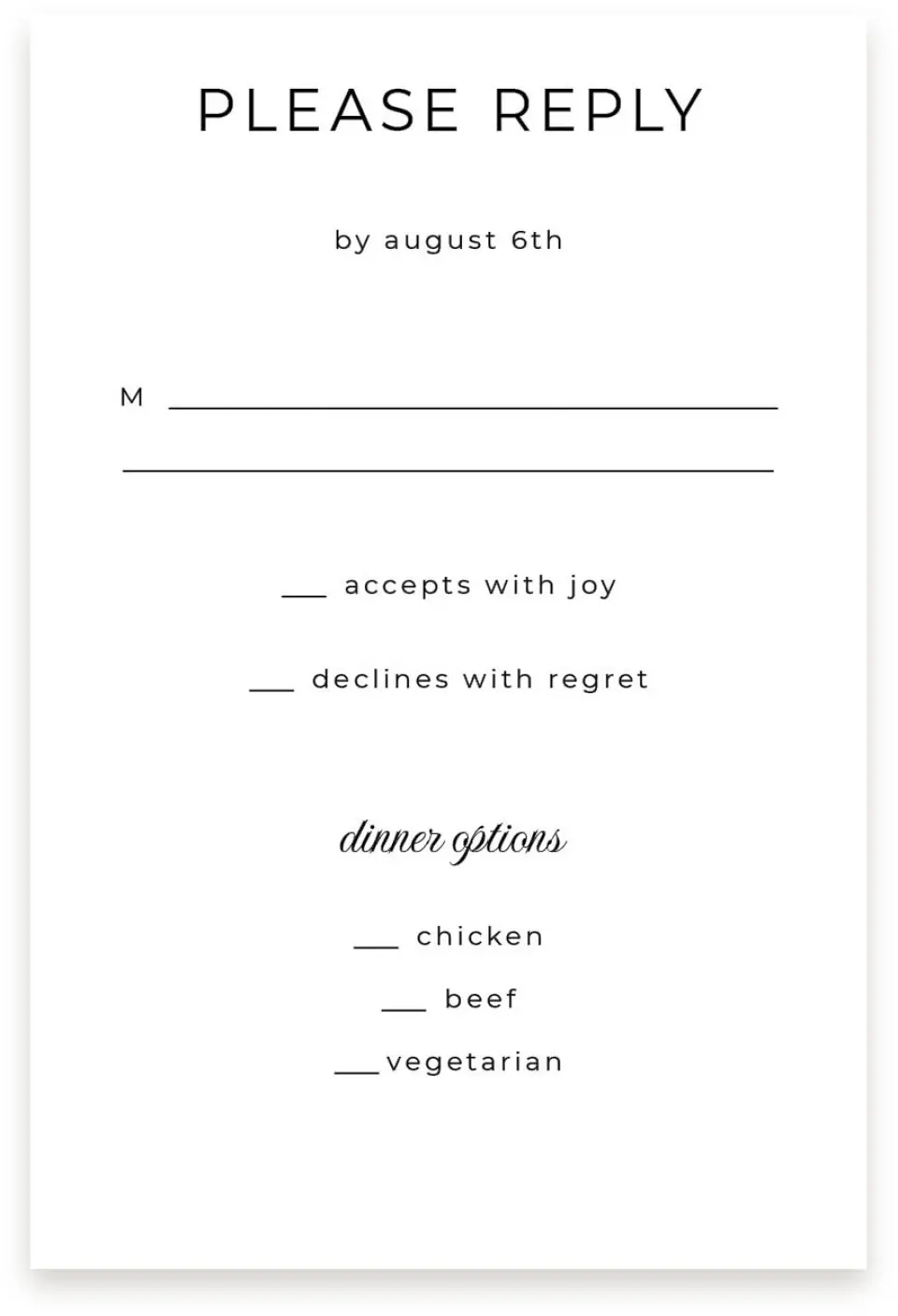 This is a  4" x 6" RSVP Postcards (Pocket Invitation) called Classic Count printed in full color on Premium Smooth paper