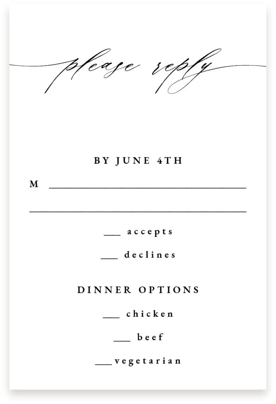 This is a  4" x 6" RSVP Postcards (Pocket Invitation) called Simple Drama printed in full color on Premium Smooth paper