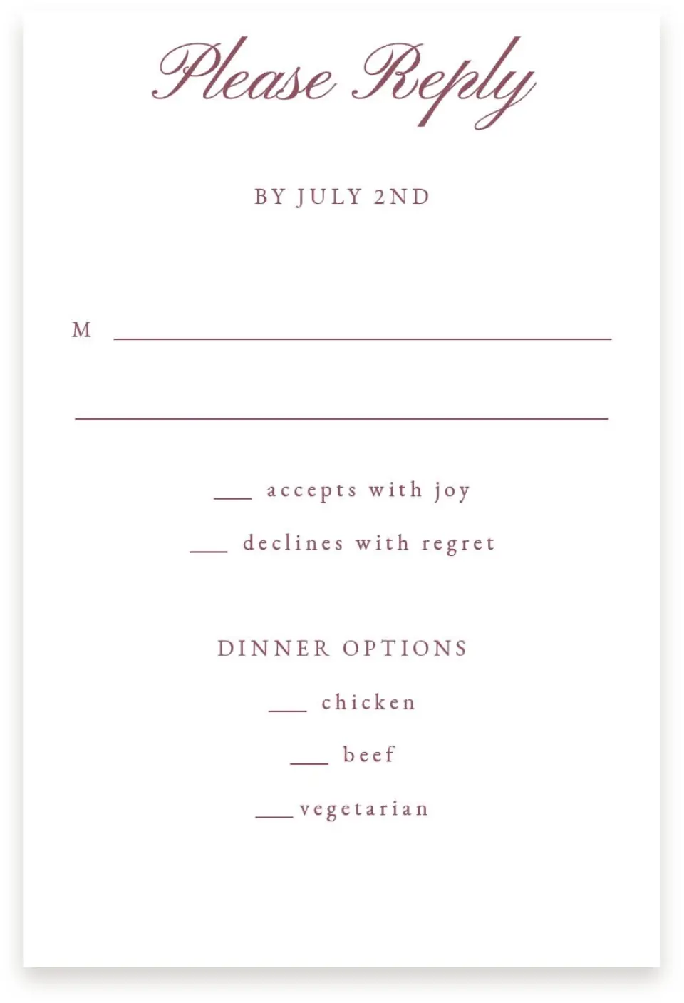This is a  4" x 6" RSVP Postcards (Pocket Invitation) called Quietly Quaint printed in full color with Silver foil on Luxe Satin (coated) paper