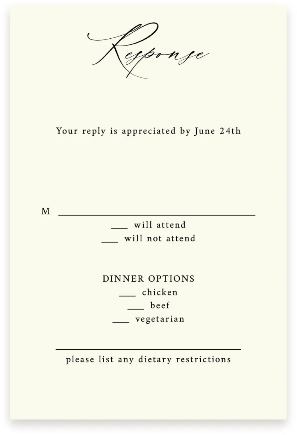 This is a  4" x 6" RSVP Postcards (Pocket Invitation) called Antique Lemon printed in full color with Silver foil on Luxe Satin (coated) paper