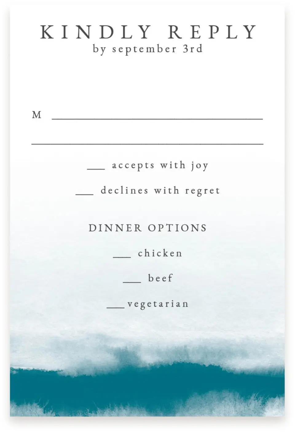 This is a  4" x 6" RSVP Postcards (Pocket Invitation) called Shore Impression printed in full color on Premium Smooth paper
