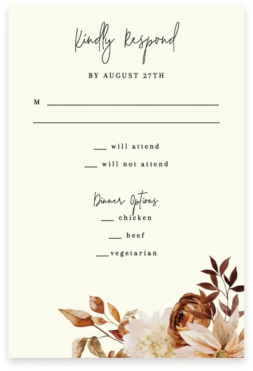 This is a  4" x 6" RSVP Postcards (Pocket Invitation) called Country Blooms printed in full color with Silver foil on Luxe Satin (coated) paper