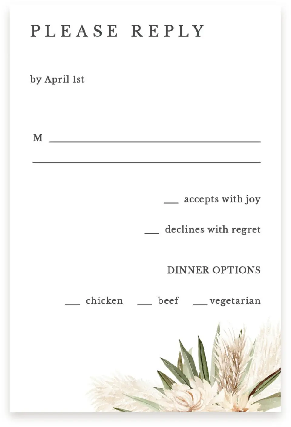 This is a  4" x 6" RSVP Postcards (Pocket Invitation) called Natural Boho printed in full color with Silver foil on Luxe Satin (coated) paper