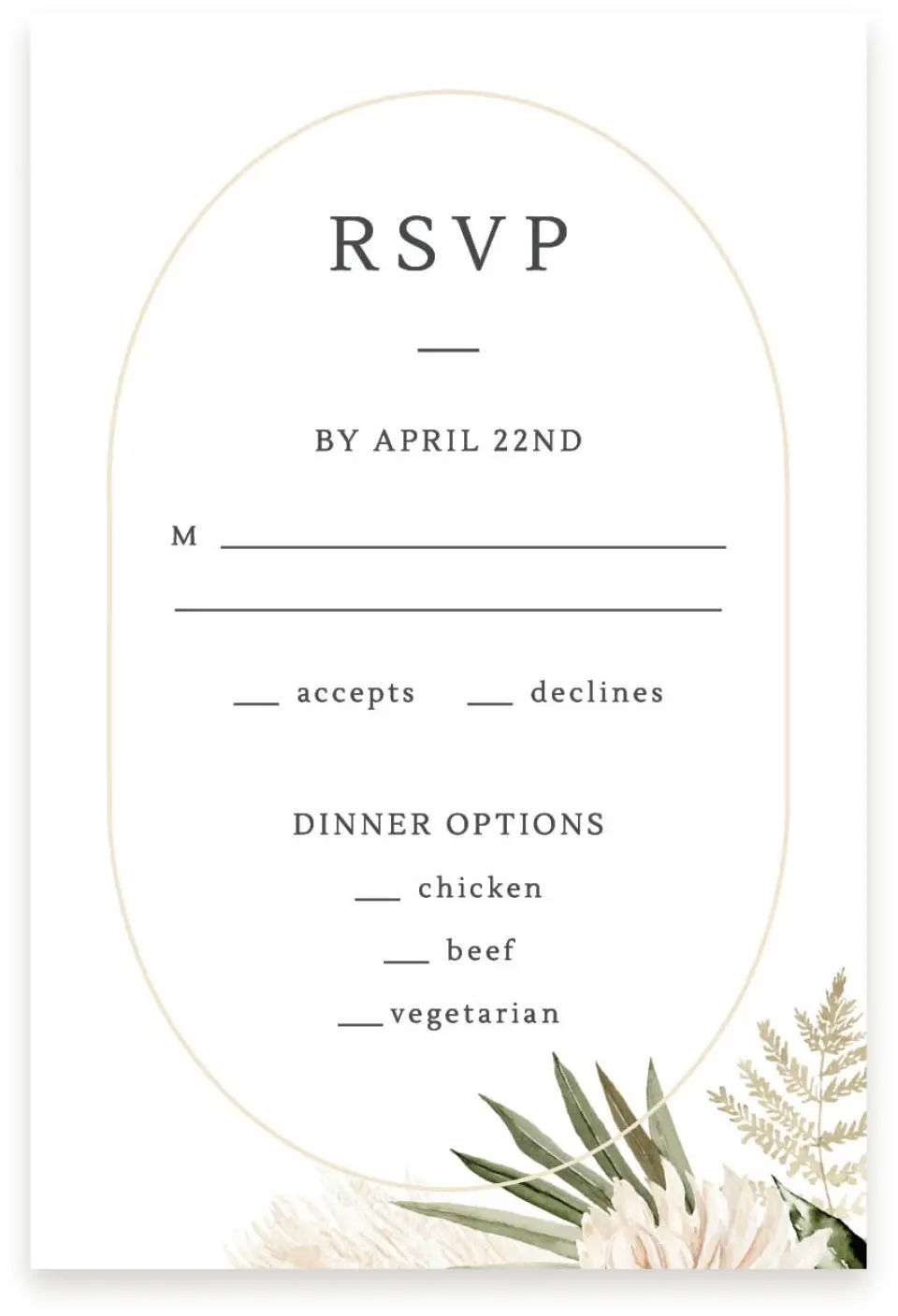 This is a  4" x 6" RSVP Postcards (Pocket Invitation) called Serene Flora printed in full color with Silver foil on Luxe Satin (coated) paper