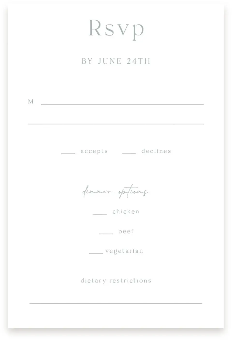 This is a  4" x 6" RSVP Postcards (Pocket Invitation) called The Aubrielle printed in full color on Premium Smooth paper
