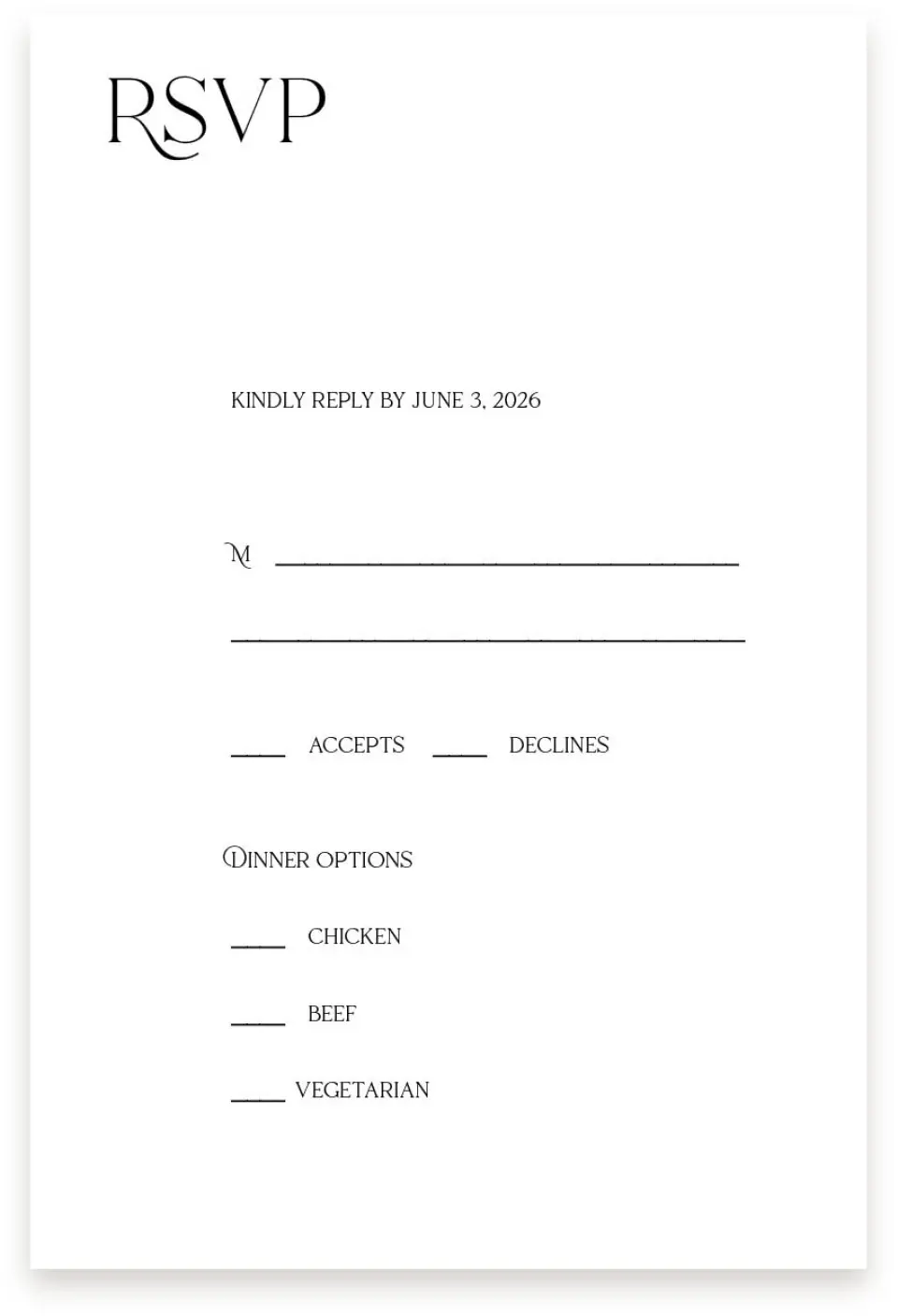 This is a  4" x 6" RSVP Postcards (Pocket Invitation) called The Lucy printed in full color on Premium Smooth paper