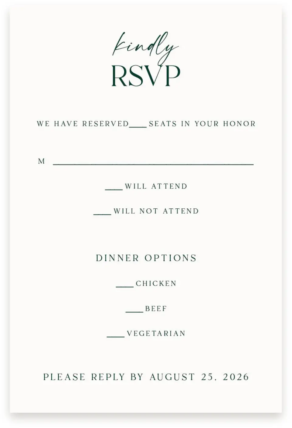 This is a  4" x 6" RSVP Postcards (Pocket Invitation) called The Olivia printed in full color with Silver foil on Luxe Satin (coated) paper