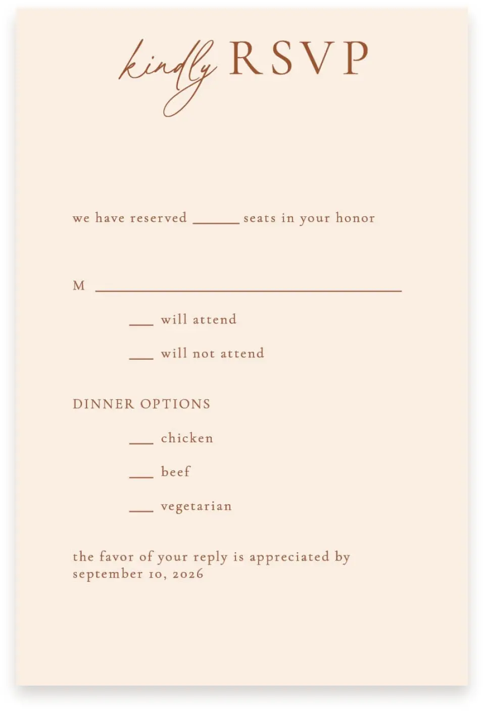 This is a  4" x 6" RSVP Postcards (Pocket Invitation) called The Kyleigh printed in full color on Premium Smooth paper